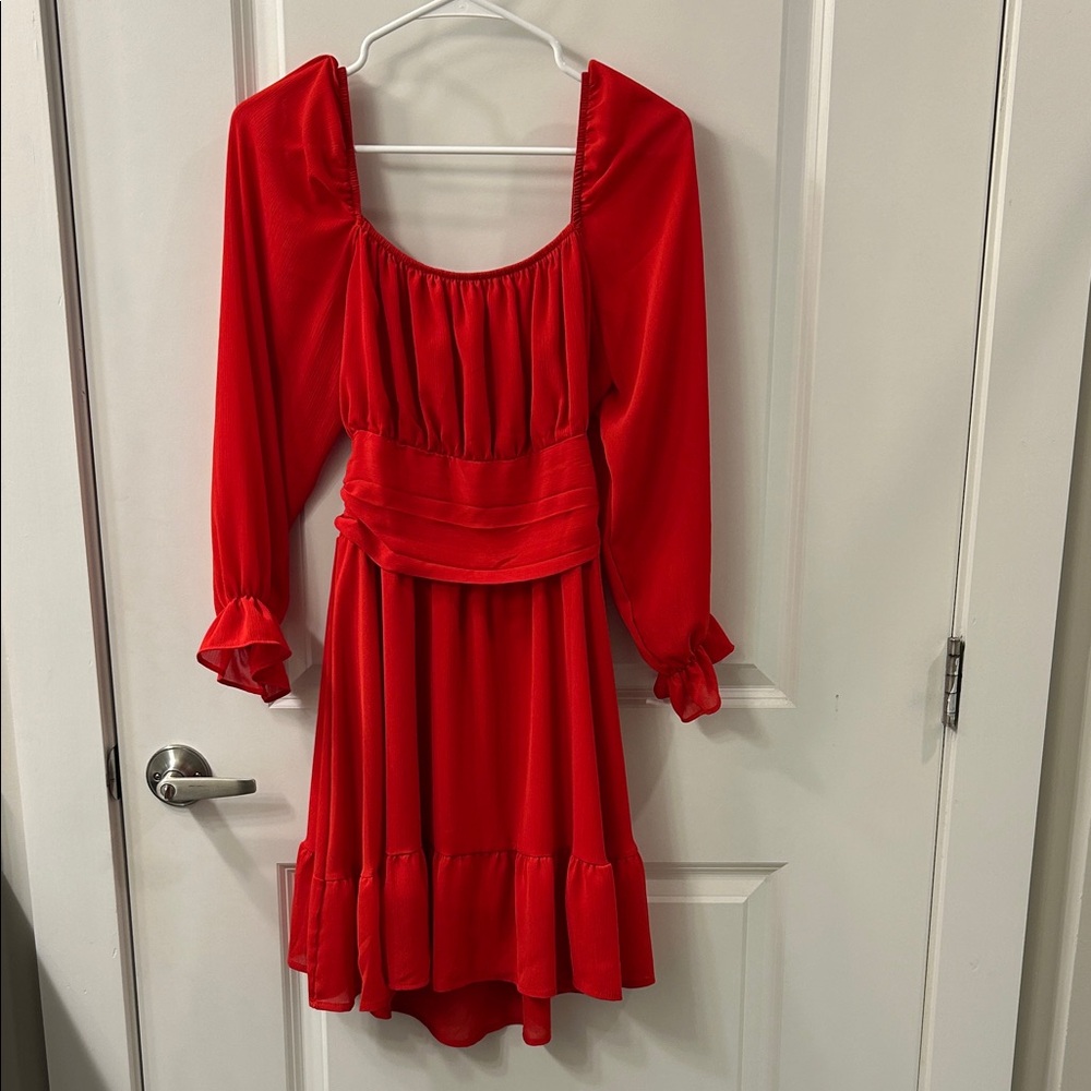 Women’s Red Exlura Open Back Tie Back Long Sleeve Chiffon Dress (Medium)